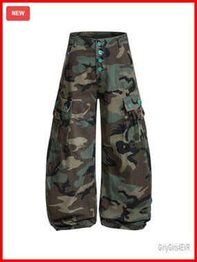 Super Baggy Barrel Camo Cargo Pants Wide Leg Streetwear Y2K Trousers Pockets